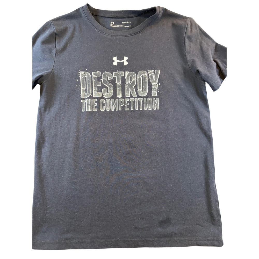 Under Armour Boys Destroy The Competition HeatGear Graphic Tee Black Gray YLG